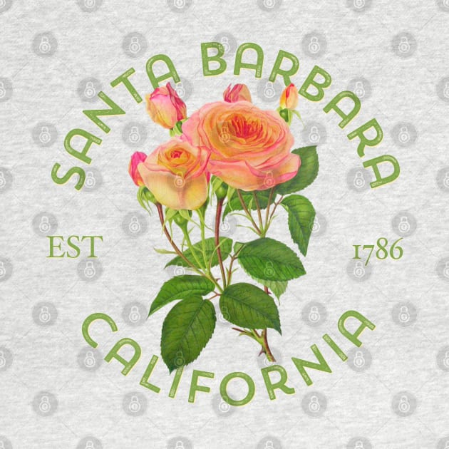 Santa Barbara California Vintage Rose Botanical Illustration by Pine Hill Goods